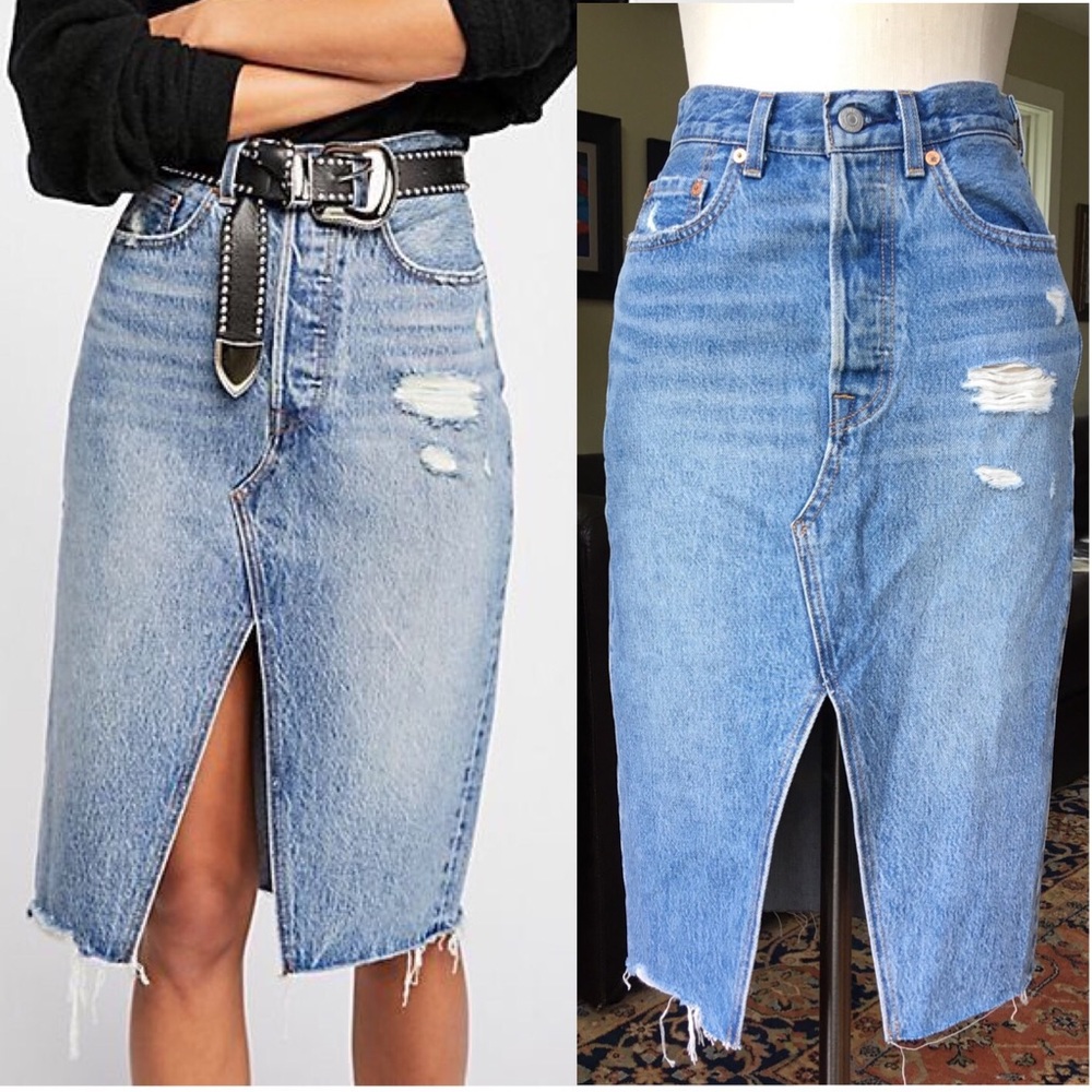 New Levi’s Premium Front Slit Denim Midi Skirt - Picture 1 of 10
